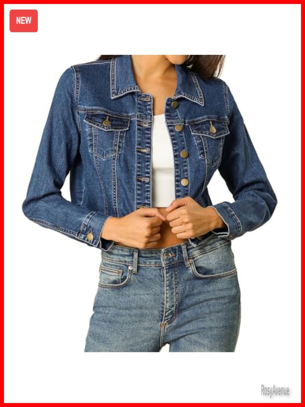 Cropped Denim Jacket with Turn Down Collar